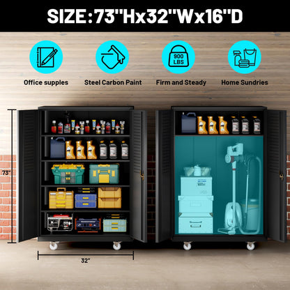 Hymula 72"H x 43"W x 22"D Upgraded Wide & Deep Metal Garage Storage Cabinet Tool Rolling Garage Cabinets with Doors, Adjustable Shelves Wheels & Pegboards for Office, Warehouse, Garage, Gym, Workshop