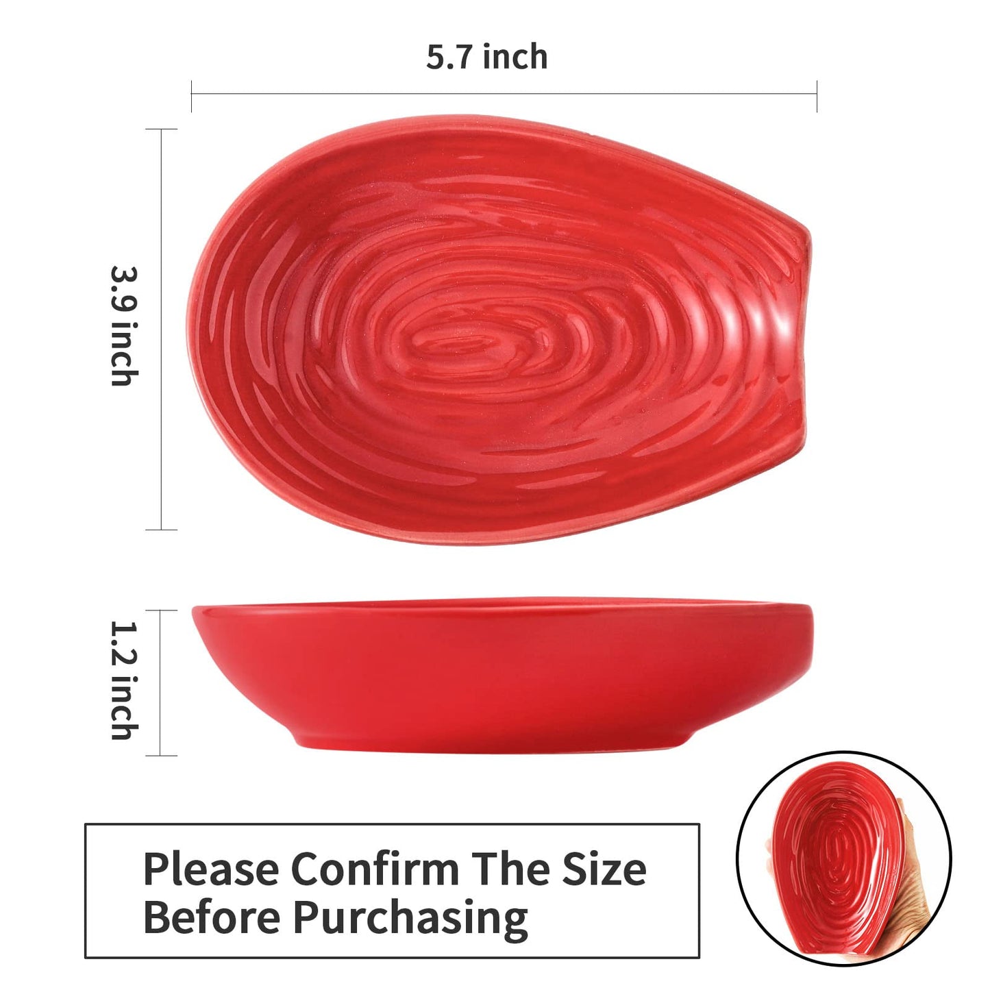 Hasense Spoon Rest for Stove Top, Large Ceramic Cooking Spoon Holder for Kitchen Counter, Porcelain Spatula Rest for Kitchen Utensils, Ladle and Tong, Home and Coffee Bar Decor, Red