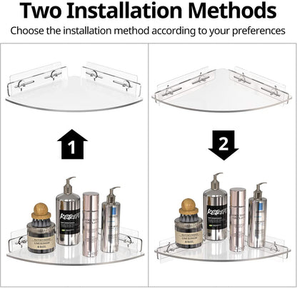 Set 2 10"x11"x2" GeekDigg Corner Shower Caddy - of No-Drill Acrylic Bathroom Organizer - Wall-Mounted Adhesive Shower