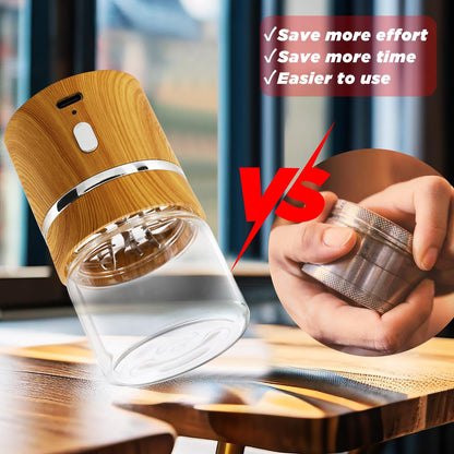 Electric Herb Grinder, Electric Spice Grinders Mini Size 2inx3.5inches with 2pcs 1.7oz/50ml Glass Jar Rechargeable Automatic Herb Grinder