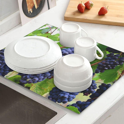 Fruit Purple Grapes Photo Absorbent Dish Drying Mats for Kitchen, Reversible Dish Pad Drainer Countertop Mats 18 x 16 In