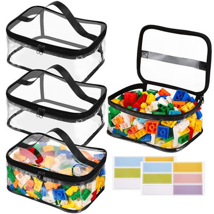 4 Packs Clear Toy Storage Bags, PVC Waterproof Toy Organizer with Zip Reusable Bags for Building Blocks, Board Game, Puzzles, Kids Books, Stationery