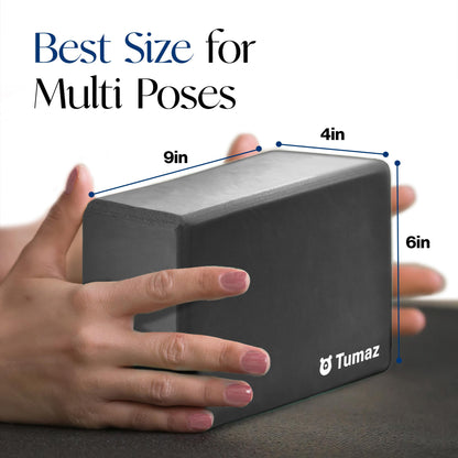 Tumaz Non-Slip Yoga Blocks 2-Pack - High Density/Lightweight EVA Foam & Natural Cork for Stability, Premium Set with E-Book Included
