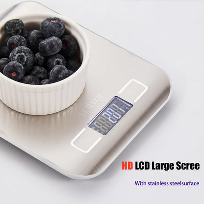 SURYOL Food Kitchen Scale High-Precision Digital Scale Accurate Weighing for Baking & Cooking Enthusiasts (Silvery & Black)