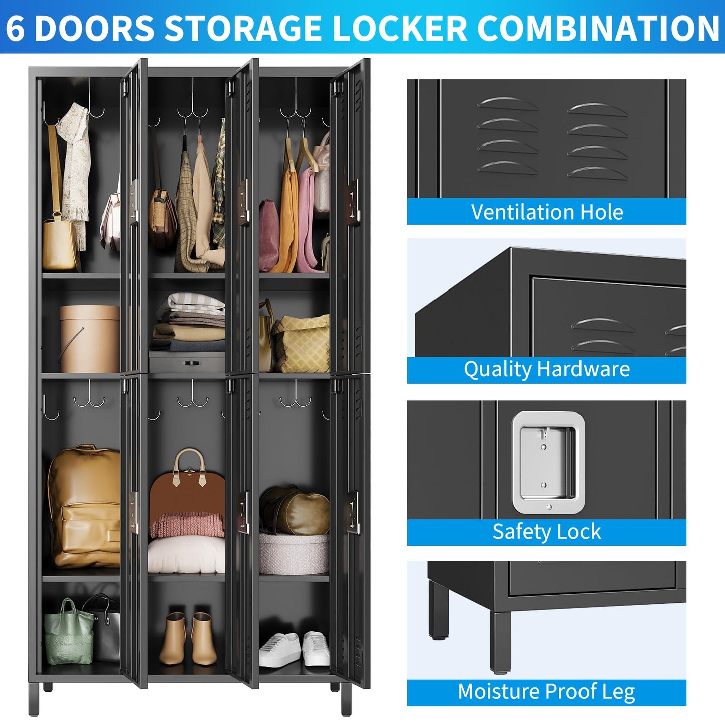 TrailBlaze Metal Lockers for Employees, 6 Doors Steel Metal Locker for School Office Gym Bedroom Home, Industrial Garage Locker Storage Locker, Assembly Required