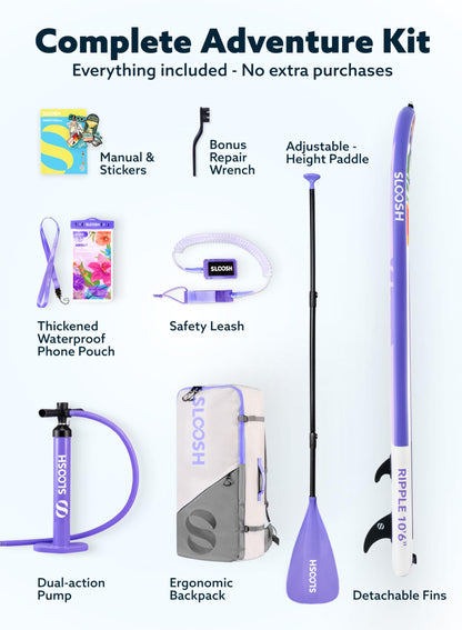 SLOOSH Inflatable Stand Up Paddle Board, 10'6" Paddle Boards with Premium Accessories, Non-Slip EVA Deck, Ultra-Light Carry Bag Pump, Ripple SUP for Youth & Adults of All Skill Levels