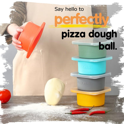 KEVJES PLUS 1000ml Pizza Dough Proofing Containers for DIY family Artisan Pizza, Food Grade Silicone Stackable Boxes with Lids, Freezer, Fridge, Dishwasher Safe,4sets (Space Gray)