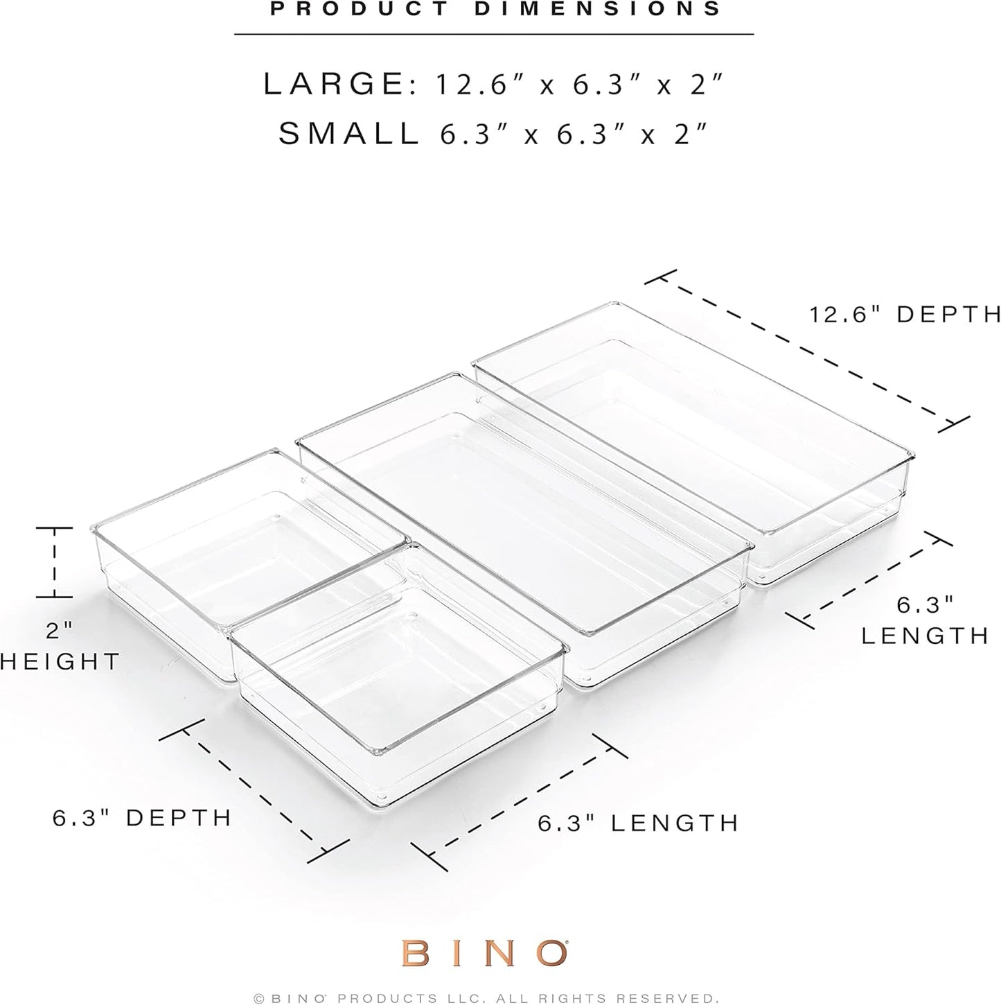BINO 4-Piece Drawer Organizer Bin Set, Multi-Purpose Storage, Durable BPA-Free Desk Drawer Organizer