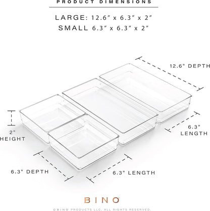 BINO 4-Piece Drawer Organizer Bin Set, Multi-Purpose Storage, Durable BPA-Free Desk Drawer Organizer