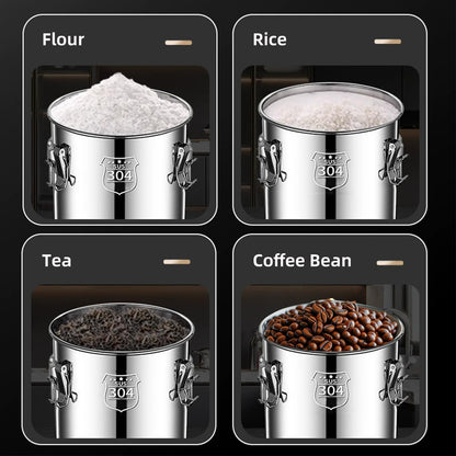 Verdeho 304 stainless steel food storage containers with lids lock clips airtight container large airtight for rice flour sugar grain coffee bean storage containers Kitchen jar (3.17gal/12L)