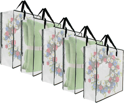 Skiennix 5 Pack Moving Bags - Clear Storage Bags with Handles & Zippers for Organizing Bedding, Toys & More