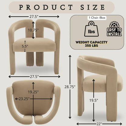 Hyfirm Upholstered Barrel Dining Chairs Set of 6, Khaki Velvet Kitchen Accent Chairs with Arms Modern Side Chairs for Dining Room Bedroom Vanity Reception