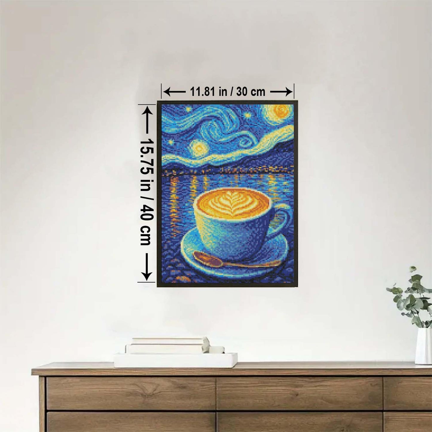 HUINORYA Van Gogh Starry Night Style Coffee TIME Diamond Painting Kit with Frame Full Square Drill DIY Bar Cafe Cave Home Room Wall Bathroom Porch Patio Decor Gift, 16 x 12 Inch