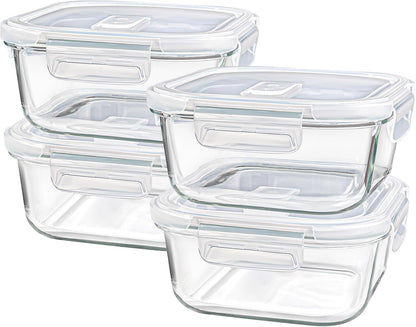 Skiennix Square Glass Containers - 24oz Borosilicate Food Storage Set | Freezer Safe, BPA Free, 4 Pack