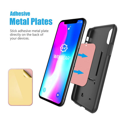 Mount Metal Plate with Adhesive for Magnetic Cradle-Less Mount by WixGear - X4 Pack 2 Rectangle and 2 Round (Compatible with Magnetic mounts) (Black)