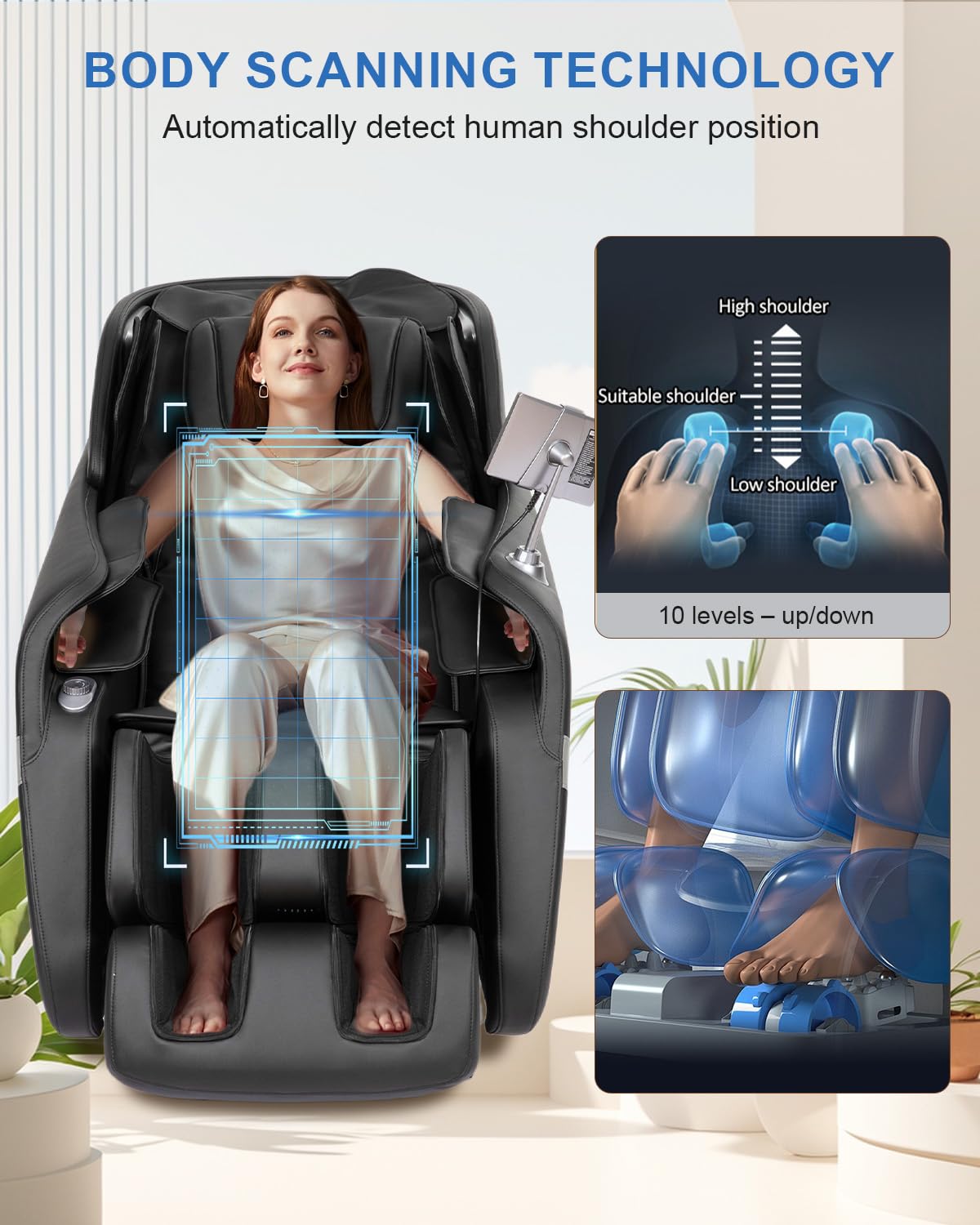 RELX 2026 Massage Chair Full Body, Zero Gravity Airbag Shiatsu Massage Chair with SL-Track, Heating, AI Control, Body Scan, 13 Modes, Foot Rollers, and Deep Yoga Stretch (Black)