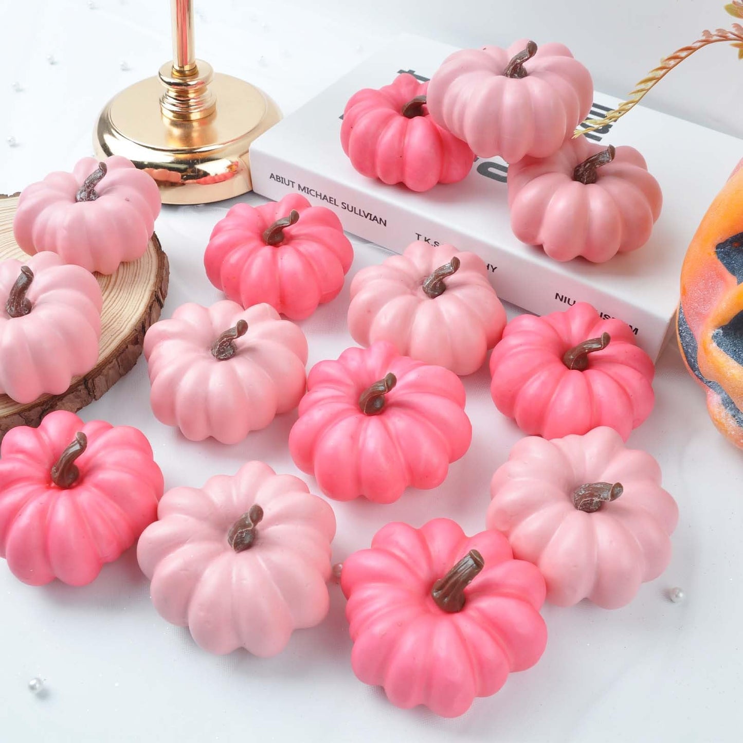 iToids Pink Pumpkins Halloween Decor, 16Pcs Pink Fall Decorations for Home Mini Pumpkins for Thanksgiving Party Table Centerpiece Decorations Autumn Festival Party Supplies
