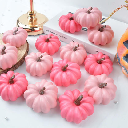 iToids Pink Pumpkins Halloween Decor, 16Pcs Pink Fall Decorations for Home Mini Pumpkins for Thanksgiving Party Table Centerpiece Decorations Autumn Festival Party Supplies