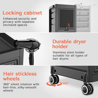 Trolley Premium Lockable Salon Trolley Cart with Wheels and 6 Drawers 2 Bucket,Versatile Salon Cart Hair Storage Rack