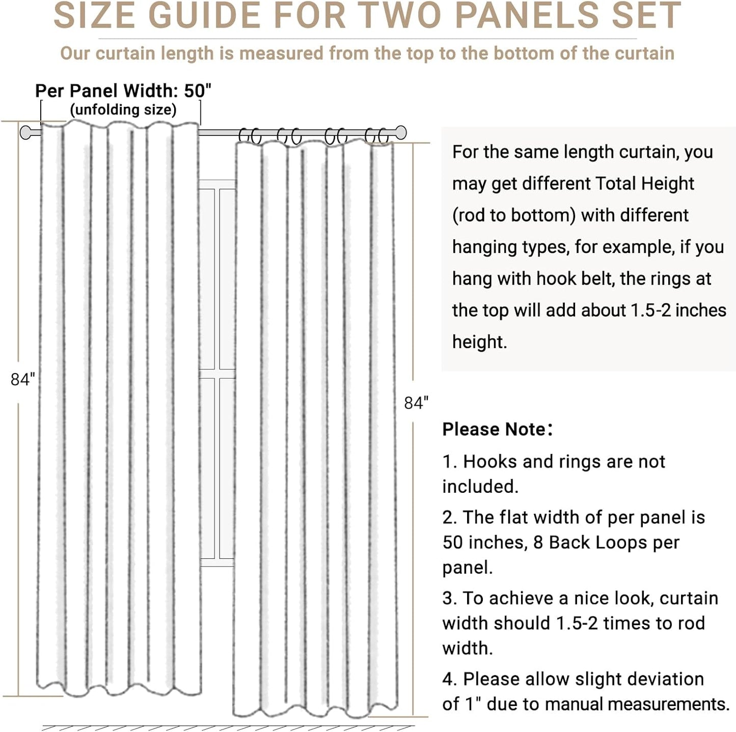 Skiennix 100% Blackout Linen Curtains - Thermal Insulated Drapes for Bedroom | 50" W x 72" L, Beach Sand - 2 Panels Set