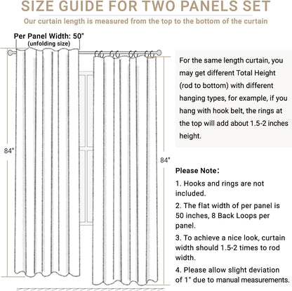 Skiennix 100% Blackout Linen Curtains - Thermal Insulated Drapes for Bedroom | 50" W x 72" L, Beach Sand - 2 Panels Set