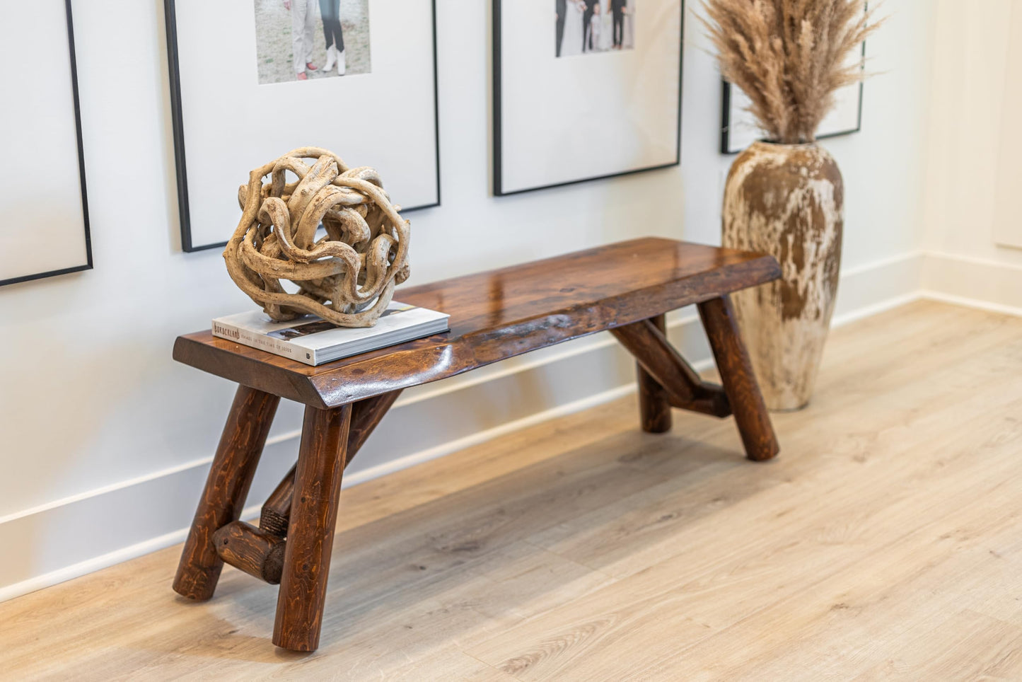 SRL Rustic Logwerks Indoor Bench — Pine & Cedar Wood Bench — Front Porch Decor — Live Edge Small Bench for Entryway, Garden & More — Handcrafted Wooden Bench — Rustic Furniture (36”, Honey Pine)