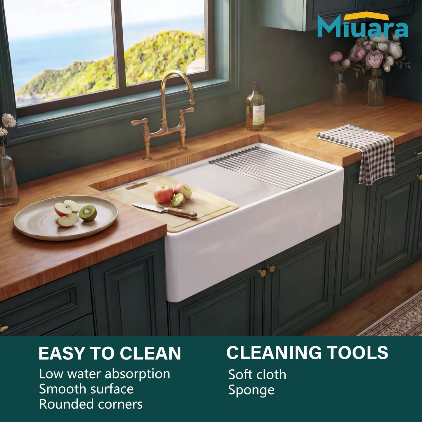 Miuara White Farmhouse Workstation Sink 33 Inch - Heavy Duty Fireclay Apron Front Kitchen Sink Undermount 33"x20"x10", Farm House Style Deep Single Bowl for Kitchen