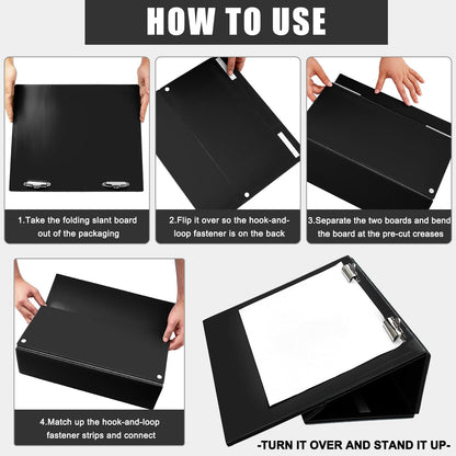 Skyygemm 14 x 12 Inch Folding Slant Board for Writing Kids Black Large Sloped Surface Clipboard to Improve Handwriting Legibility Posture Endurance for Office Classroom Tool(4 Pcs)