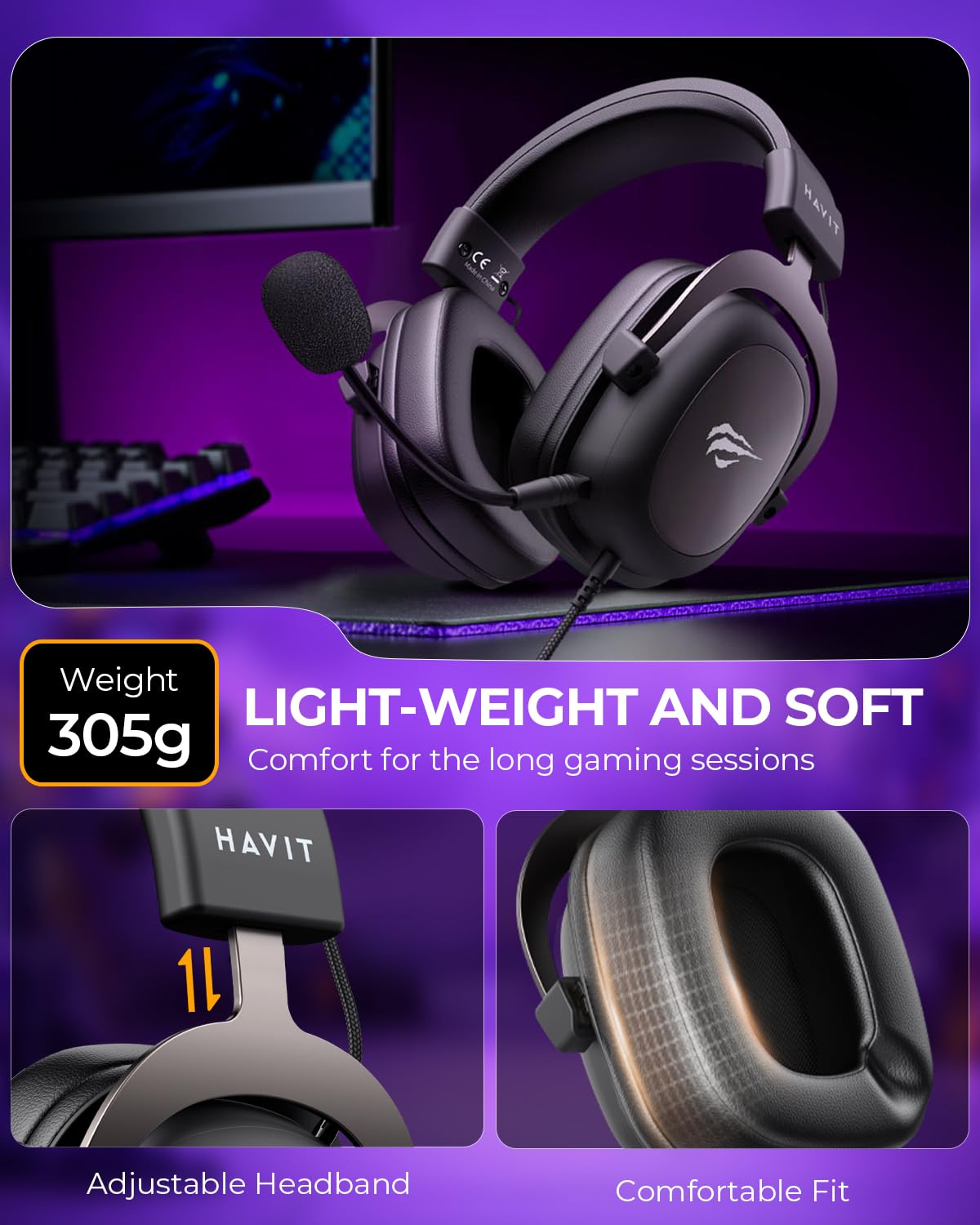 havit H2002d Gaming Headsets for PS4,PC, 53MM Drivers Surround Sound PS5 Headset with Mic Gaming Headphones with Mic Durable Aluminum Frame Valentines Gifts for Men