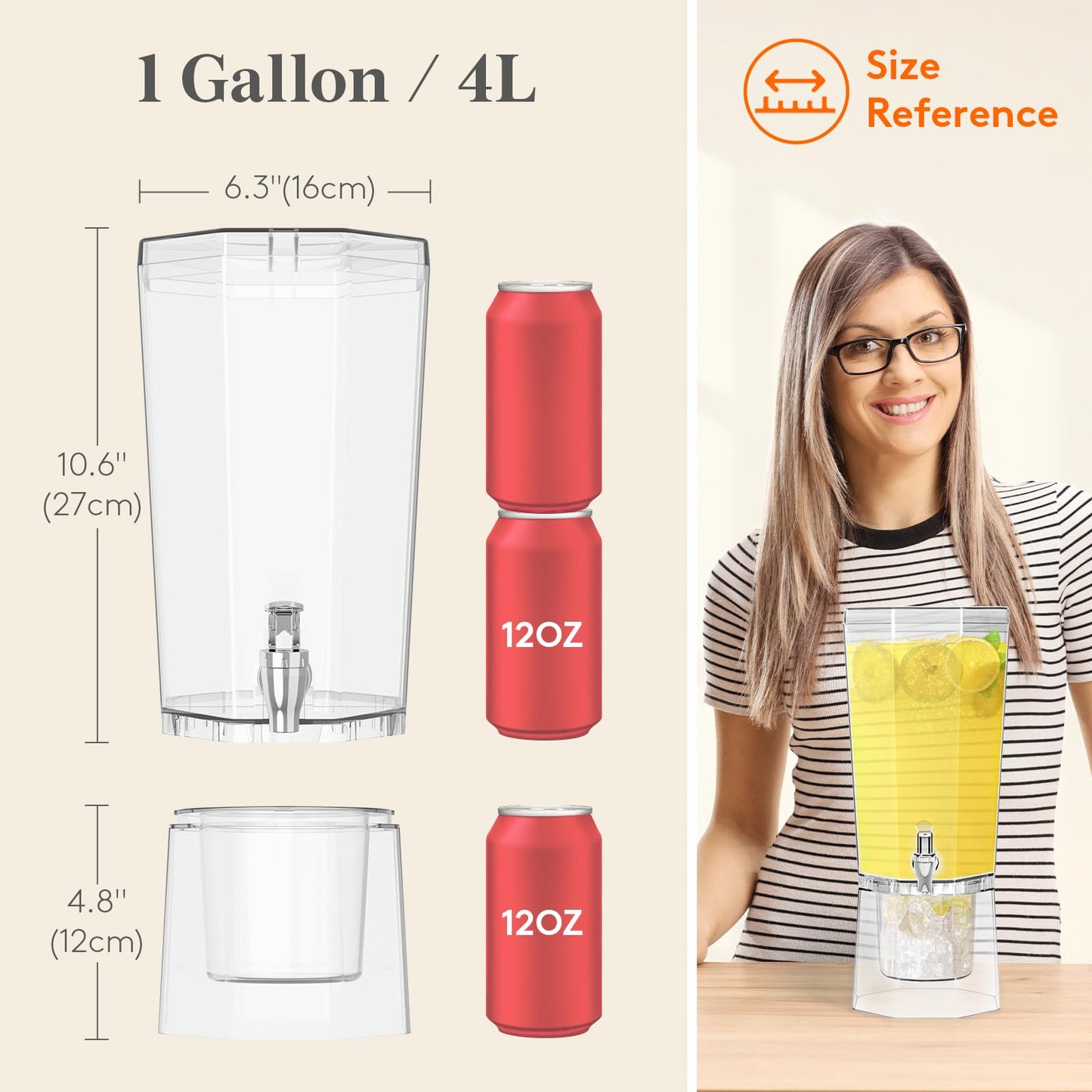 Lifewit 1 Gallon Drink Dispenser for Parties 2 Pcs, 4L Plastic Beverage Container with Stand for Juice/Tea/Soda & Lemonade, Clear Water Pitcher with Spigot for Mimosa Bar Hosting 39 x 16 cm/15x6"
