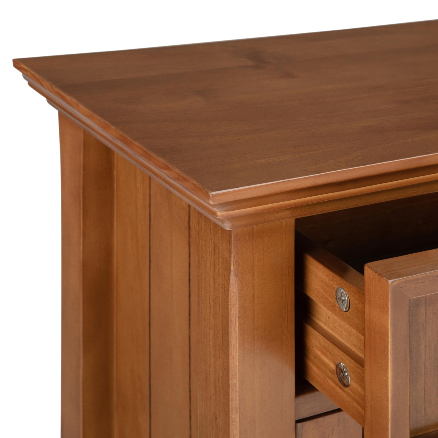 SIMPLIHOME Acadian Storage Cabinet - 36 inch Wide Solid Wood Entryway Storage Cabinet in Light Golden Brown, Transitional Cabinet for Hallway or Living Room with 2 Drawers and Adjustable Shelves