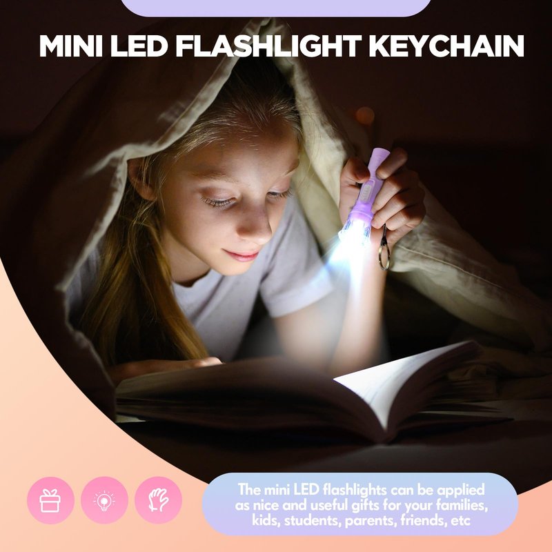 Jexine 50 Pcs Mini Flashlight Keychains Bulk with Lanyard Portable Small Plastic LED Key Chains Flashlights for Night Reading Emergency Hurricane Camping Hiking Party Favors(Pastel Color,Simple)