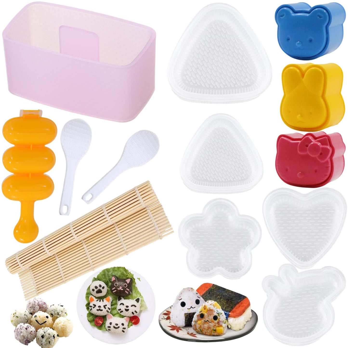 Gpurplebud Onigiri Mold Set - 13pcs Spam Musubi Maker Press Rice Ball Mold Sushi Rolling Mat Sushi Making Kit for Lunch Bento and Home DIY