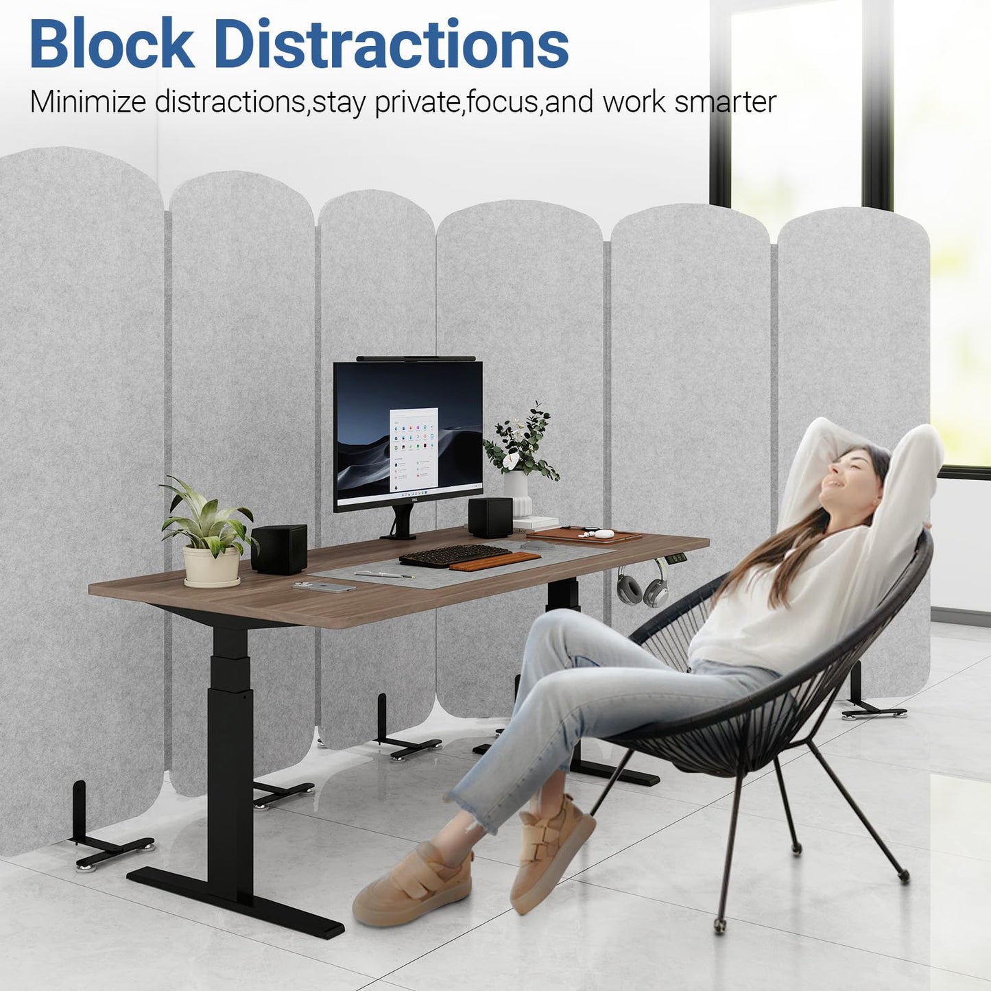 Natwind 5-Panel Office Room Divider, 122.8 x 71 inches Portable Office Partition, Freestanding Folding Privacy Wall for Cubicle & Temporary Indoor Space Separation (Grey)