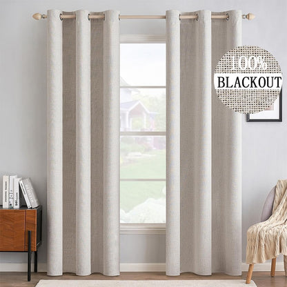 MIULEE Blackout Linen Textured Curtains - Thermal Insulated Ivory Drapes for Bedroom | 42 x 84 Inch (2 Panels)