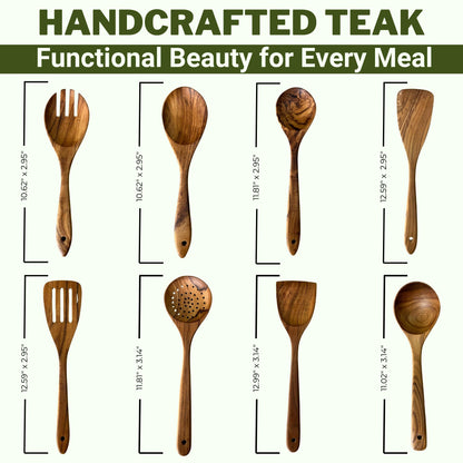 Solange & Frances Teak Wooden Utensil Set. Premium Cooking Utensils, and Non Toxic Cooking Utensils. Unique Gift for Women, Gift for Mom, Gifts for Grandma, or Gifts for Women Who Have Everything