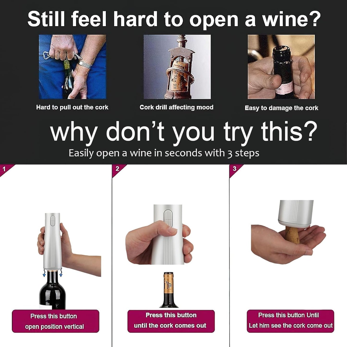 Electric Wine Opener, Battery Operated Automatic Corkscrew for Wine Lovers, Gifts for Home Kitchen Party