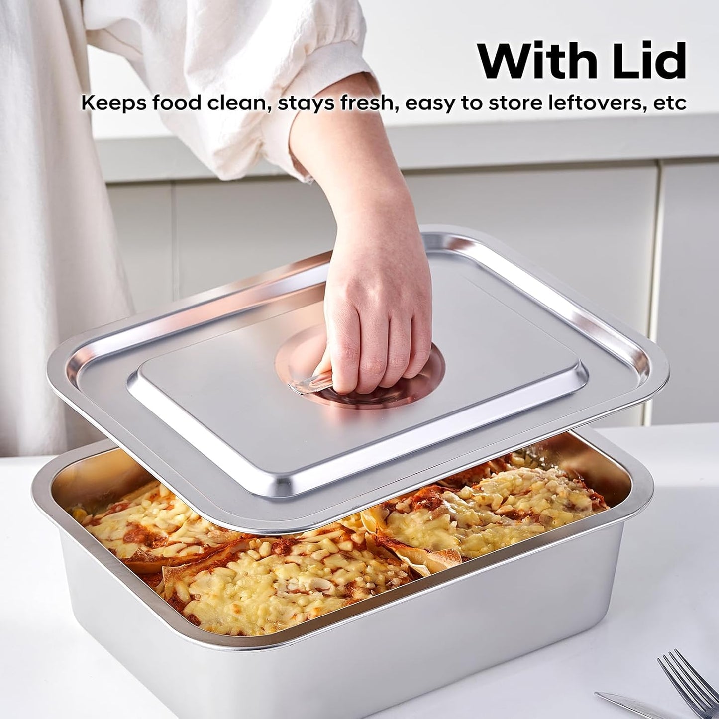 Skiennix 4-Piece Extra Deep Lasagna Pan Set - 11.6x15.6 Inch Nonstick Stainless Steel with Lid | 9.2QT Capacity