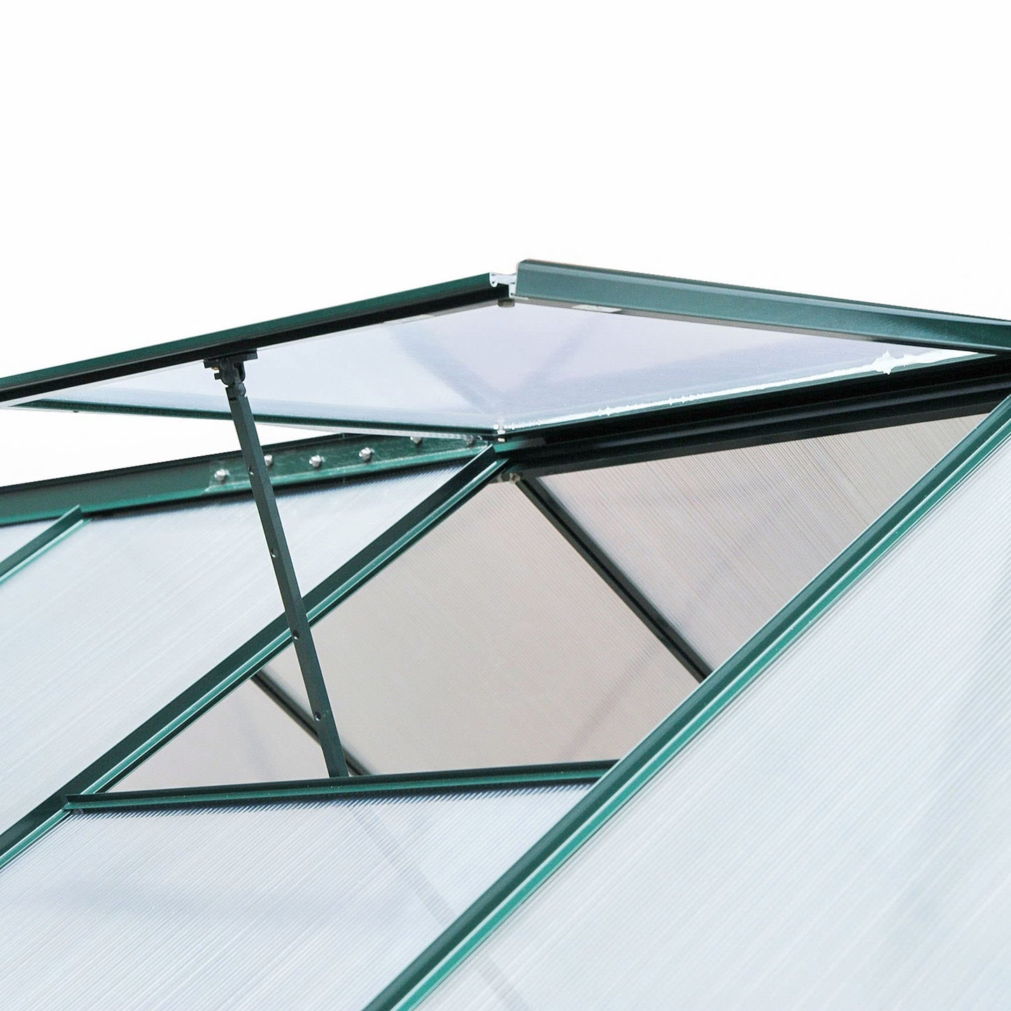 Outsunny 6' x 8' Greenhouse for Outdoors, Polycarbonate Greenhouse with Rain Gutter and Roof Vent, Aluminum Walk-in Green Houses with Push Door for Outside for Patio Backyard Garden, Dark Green