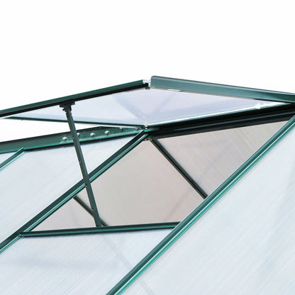 Outsunny 6' x 8' Greenhouse for Outdoors, Polycarbonate Greenhouse with Rain Gutter and Roof Vent, Aluminum Walk-in Green Houses with Push Door for Outside for Patio Backyard Garden, Dark Green