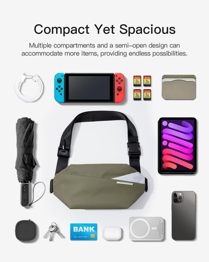 Inateck Sling Bag X, Multi-pocket Crossbody Shoulder Chest Bag with Adjustable Shoulder Strap, Water-resistant Waist Fanny Pack for Men, Women, Travel, Daily Use, Cycling, Hiking, Black, Large