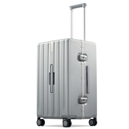 Hanke Premium 24 Inch Zipperless Medium Checked Luggage, Aluminum Frame Hard Shell PC Suitcase with TSA Lock and Multi-Handle Design, 8 Quiet Spinner Wheels for 1-2 Week Trip（Grey）