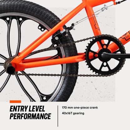 Mongoose Legion Mag Kids Freestyle Sidewalk BMX Bike, Beginner Riders, Girls and Boys, 20-Inch Stylish Aluminum Mag Wheels With 4 Axle Pegs, Hi-Ten Steel Frame, Micro Drive 40x16T BMX Gearing, Orange