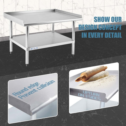 Hally Stainless Steel Equipment Stand 28x36 Inches with Undershelf, NSF Commercial Prep & Work Table with Rear and Side Risers, Heavy Duty Grill for Kitchen, Bar, Restaurant, Home and Hotel