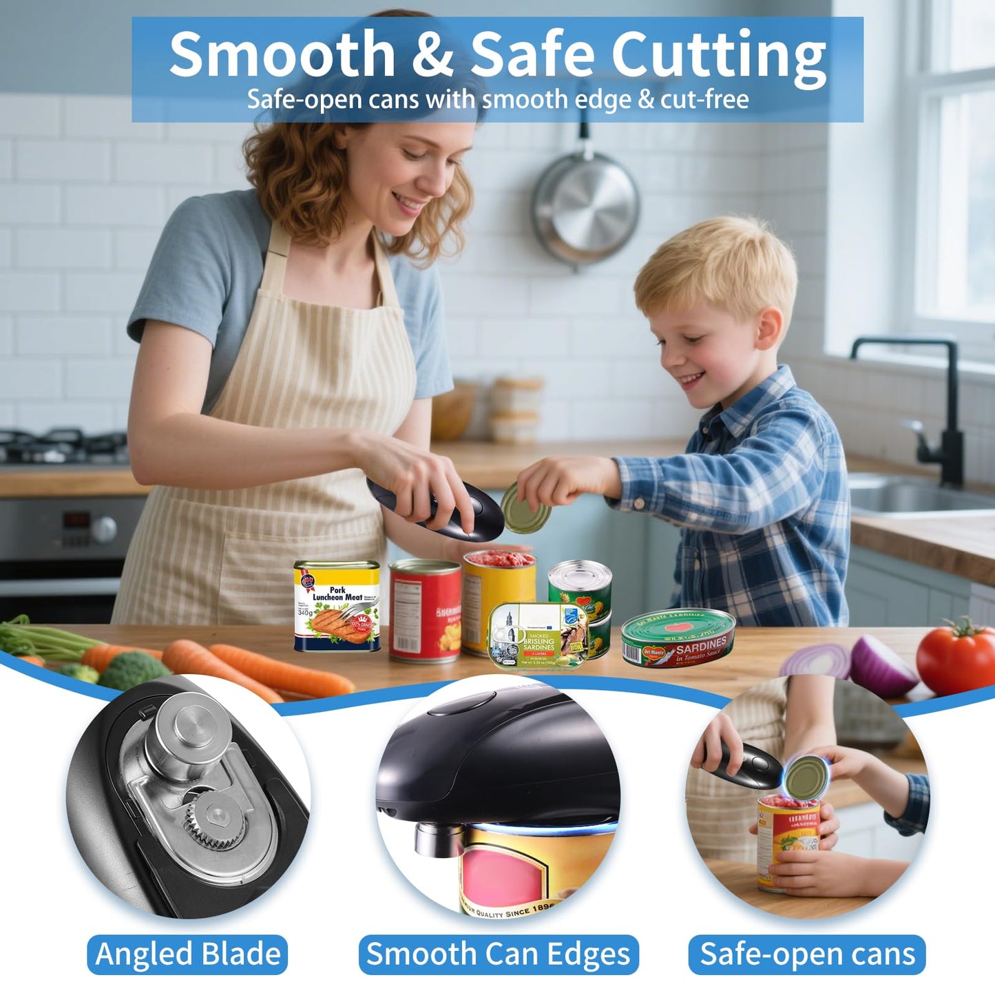 Can Opener Electric - Upgraded One-Touch Automatic, Smooth Edge, USB-C Rechargeable, Perfect for Seniors (Black)