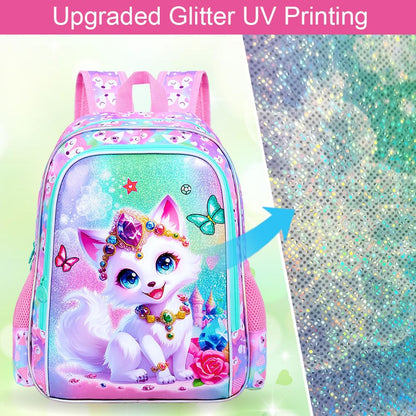 ZLYERT 16" Fox Backpack for Girls, 3Pcs Kids Bookbag for Elementary Preschool Kindergarten, School Backpacks with Lunch Box(Pink)