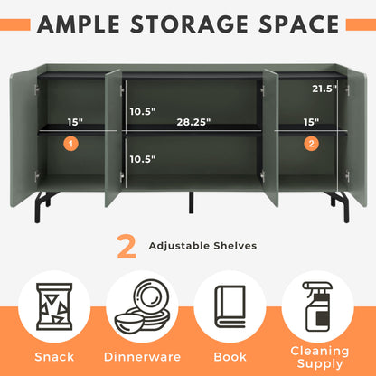 24/7 Shop at Home Elwin 60" Modern Sideboard Buffet, Storage Cabinet with Doors and Adjustable Shelves for Dining, Living Room, Kitchen, Entryway, Office, Sage Green & Black
