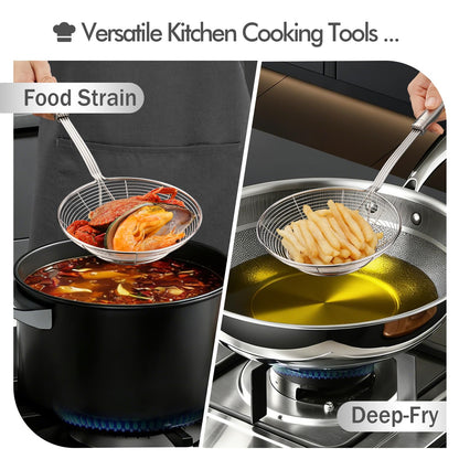 6.14 Inch Oil Spider Strainer Kitchen Cooking Tools With Mesh Filter,Stainless Steel Slotted Skimmer Spoon For Deep Fryer Basket,Strainer For Noodle,Pasta,Donut