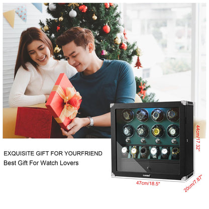 DUKWIN Watch Winder for 6 Automatic Watches,Lockable Watch Winders with Watch and Jewelry Storages, Super Quiet Mabuchi Motor with High-Gloss Piano Lacquer Finish,Built-in Illumination-White