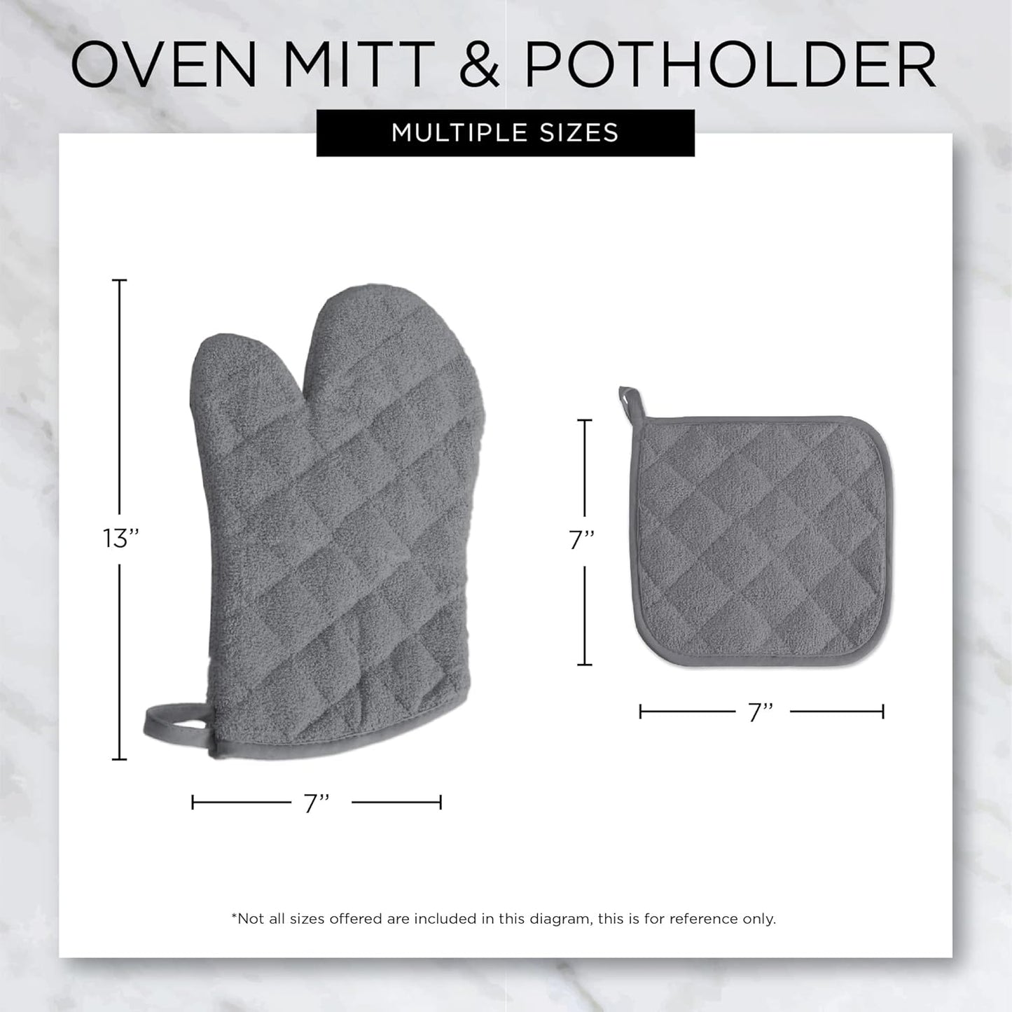 DII Basic Terry Collection Quilted Potholder, 100% Cotton, Stone, 3 Piece